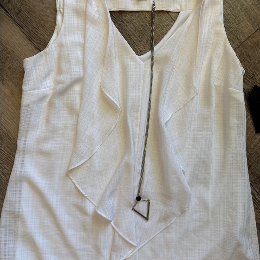 AB Studio White Sleeveless Blouse with Ruffle Detail - Picture 2 of 5